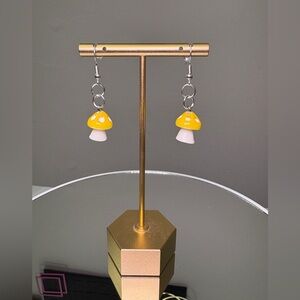 Hand Crafted Mushroom Earrings Yellow NWT (Made by me!)